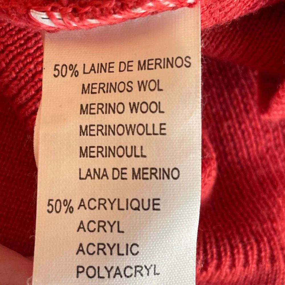 Red Merino Wool Blend Cardigan‎ Womens Snap Button Mock Neck Sweater Size 10